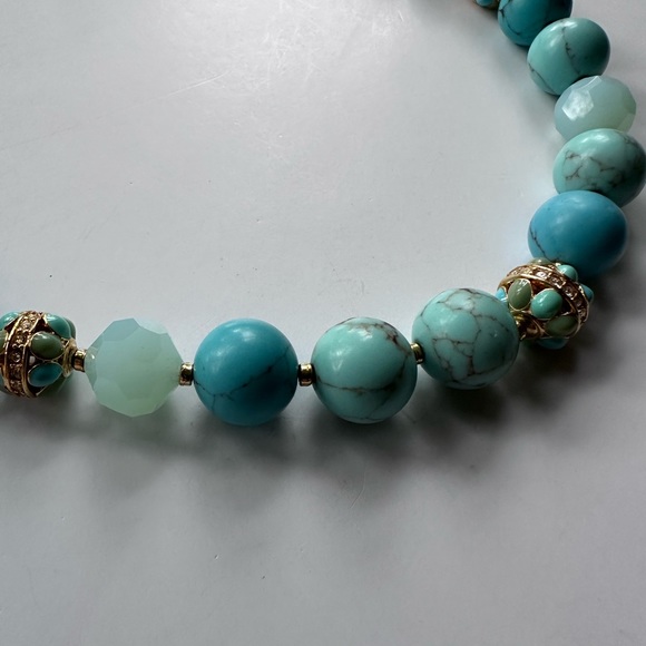 Vintage Lauren Ralph Lauren Turquoise and Amazonite Glass Bead Necklace - Picture 8 of 12
